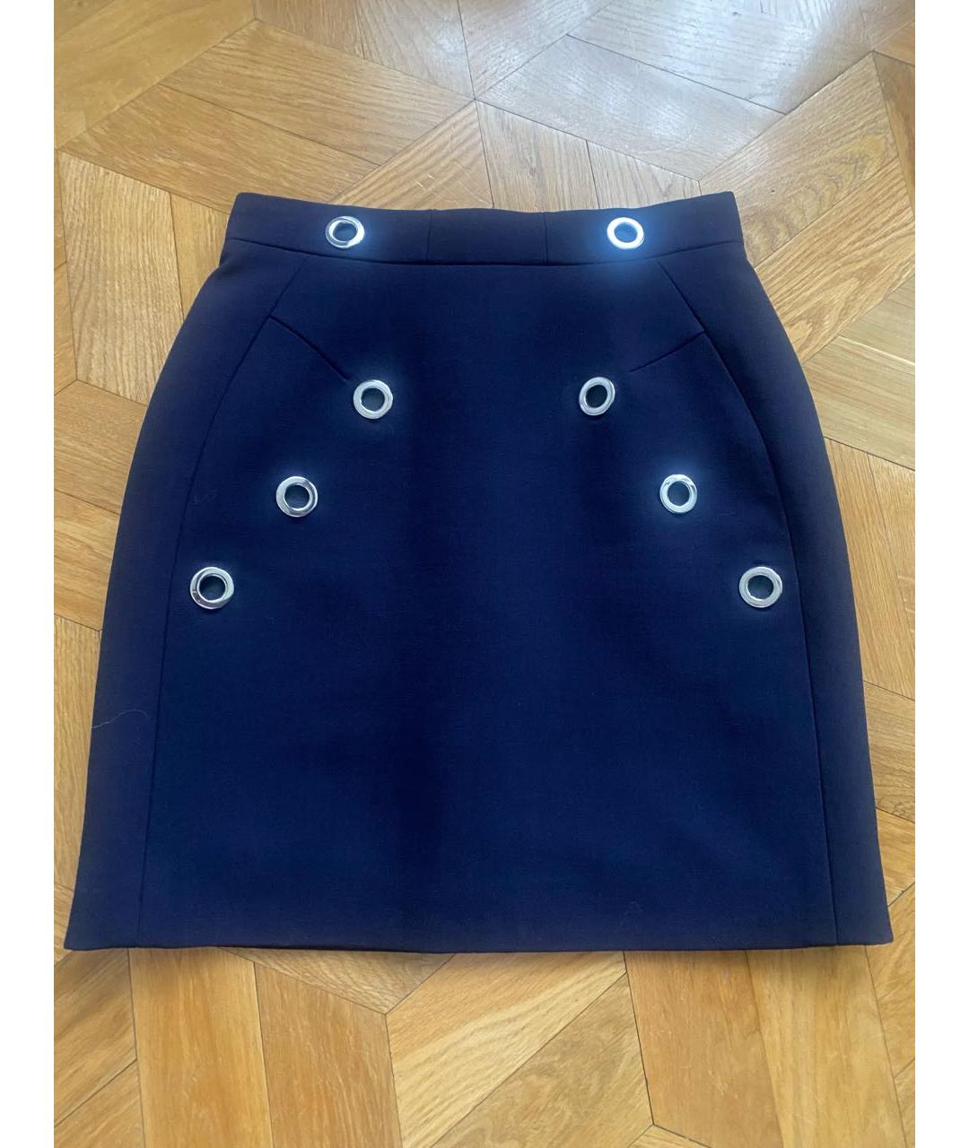 MUGLER Темно-синяя шерстяная юбка мини, фото 2