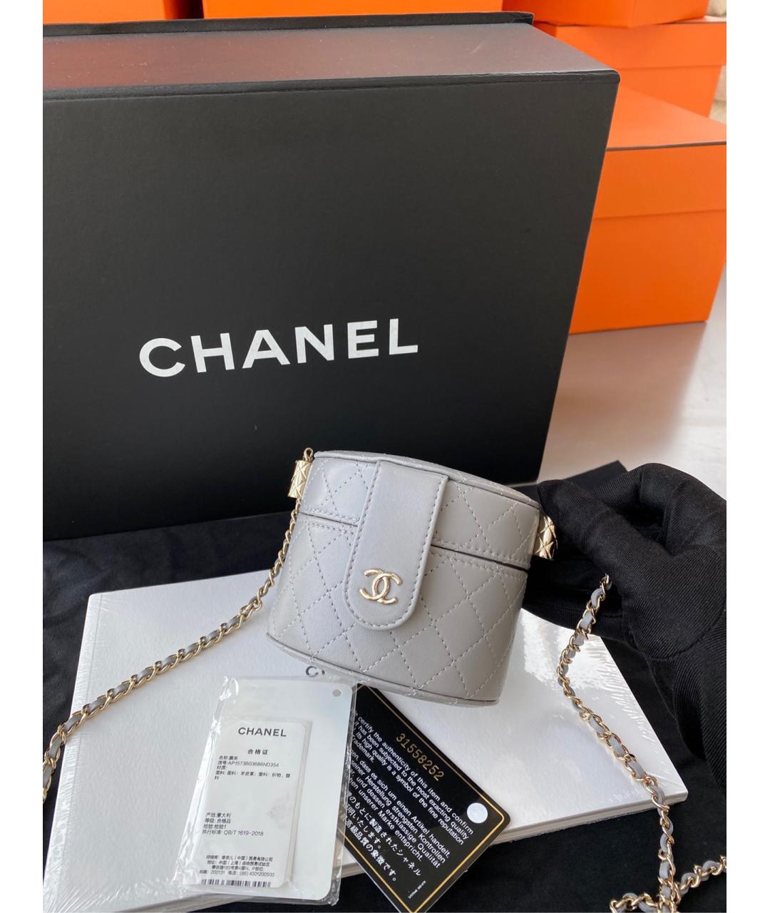 CHANEL Серая кожаная сумка через плечо, фото 10