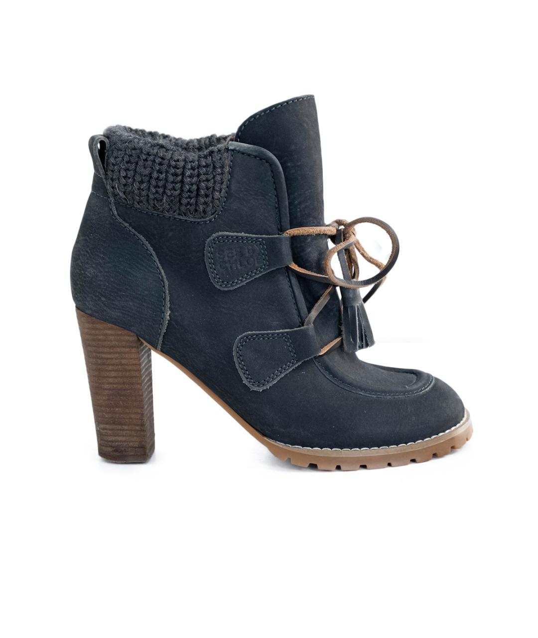 SEE BY CHLOE Серые кожаные ботильоны, фото 1