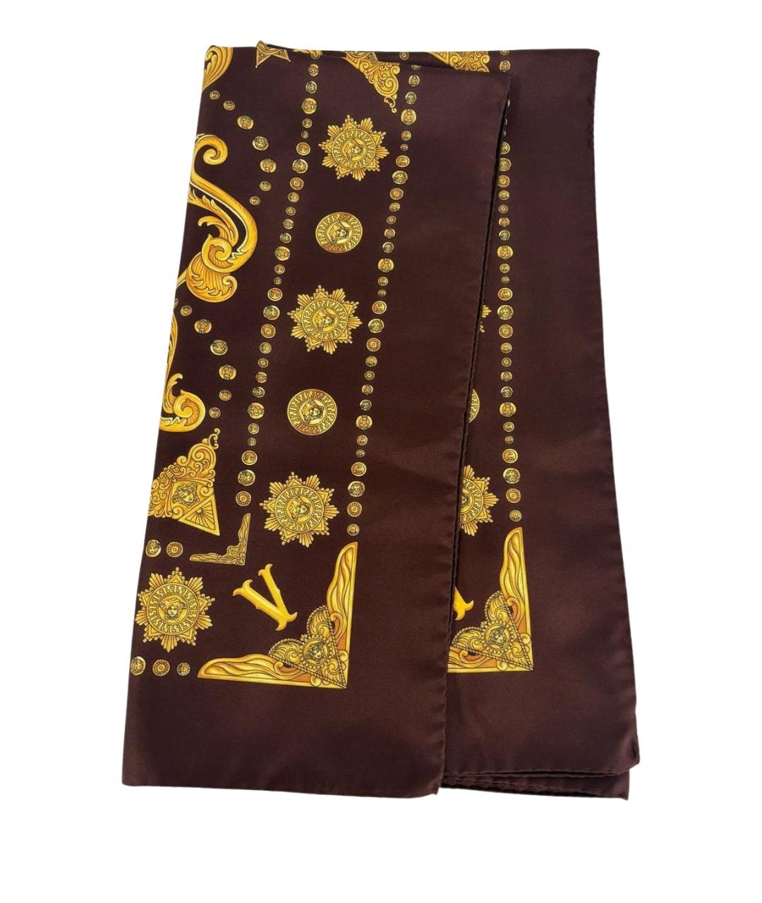 VERSACE Коричневый шелковый платок, фото 1