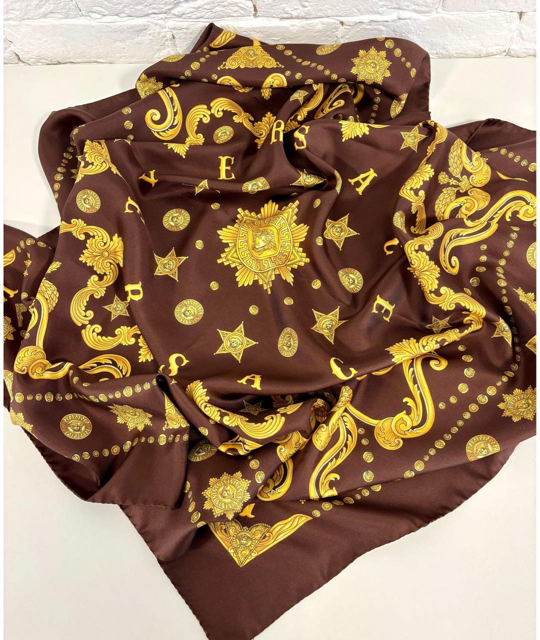 VERSACE Коричневый шелковый платок, фото 6