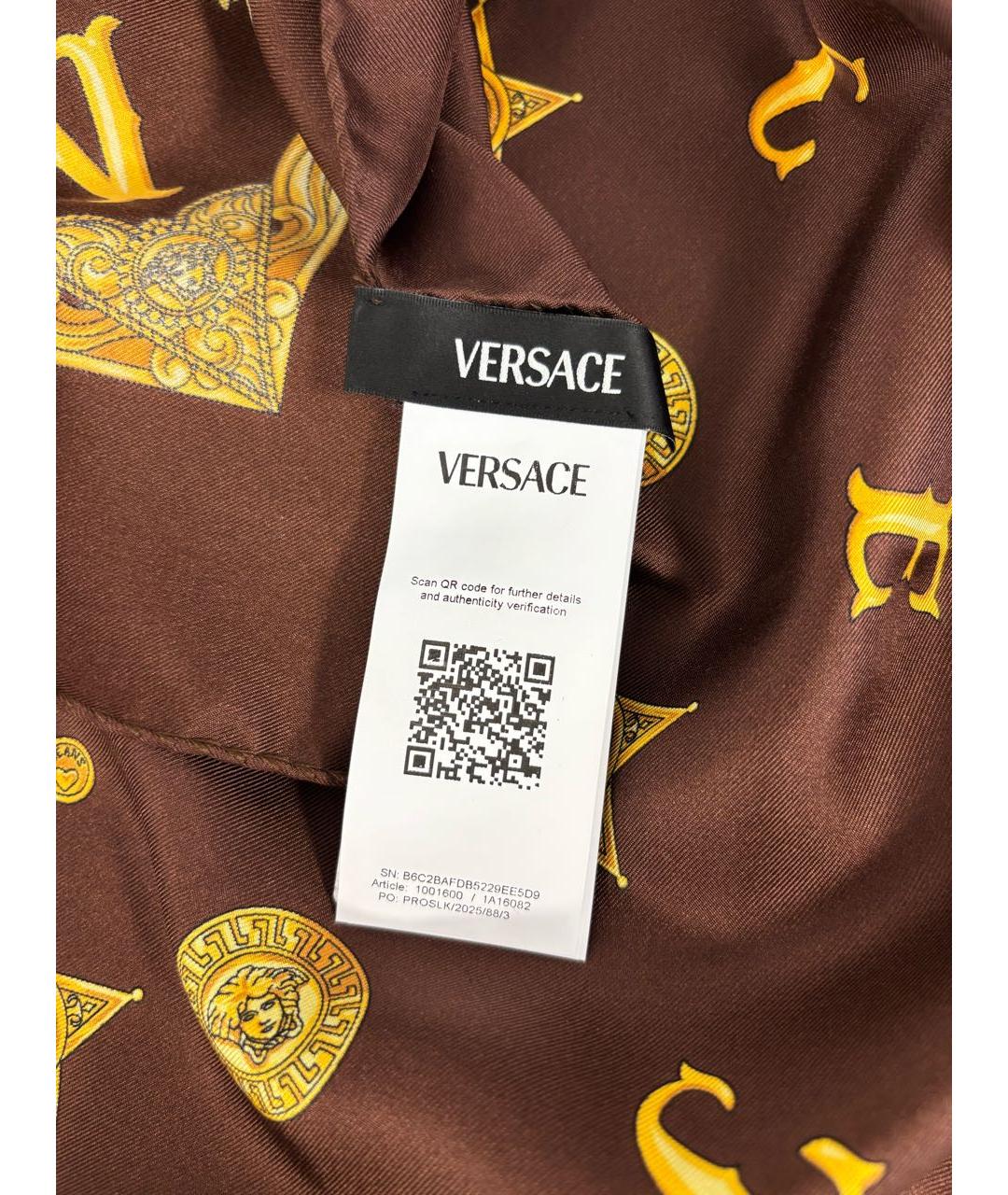 VERSACE Коричневый шелковый платок, фото 7