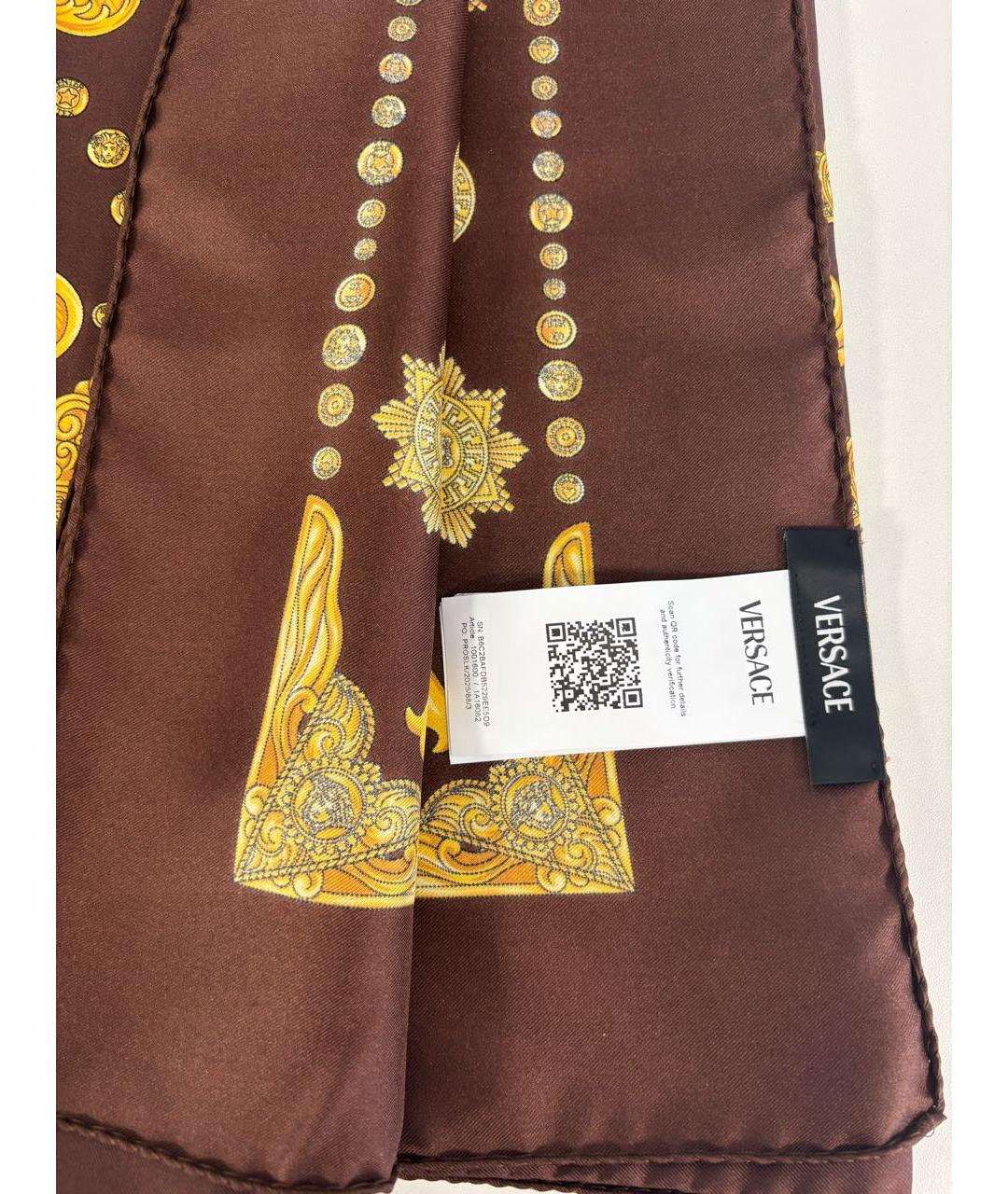VERSACE Коричневый шелковый платок, фото 3