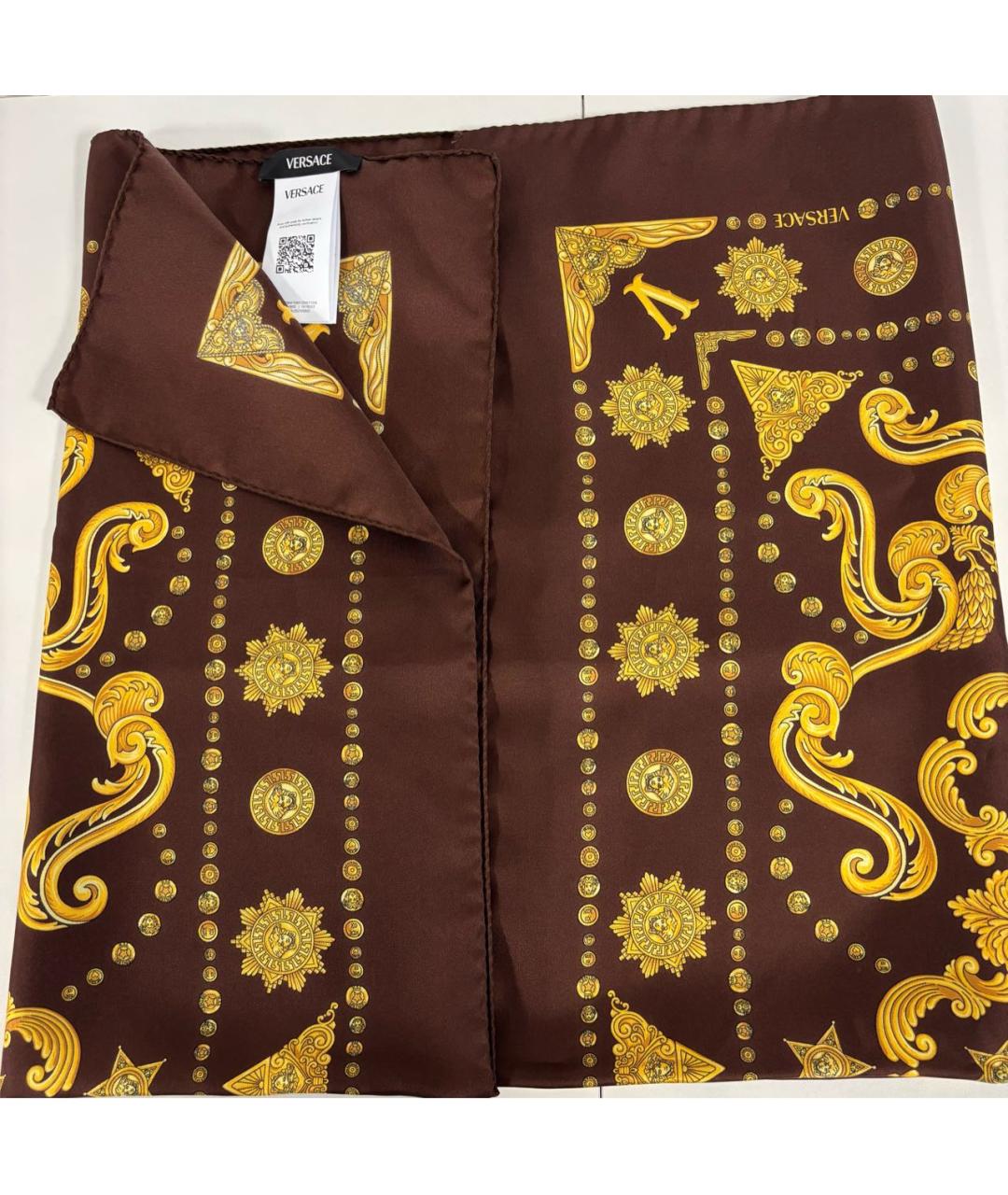 VERSACE Коричневый шелковый платок, фото 2