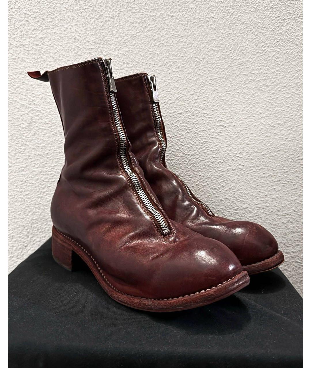 GUIDI Бордовые кожаные высокие ботинки, фото 2