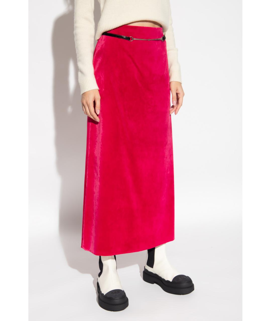 GUCCI Фуксия вискозная юбка миди, фото 2