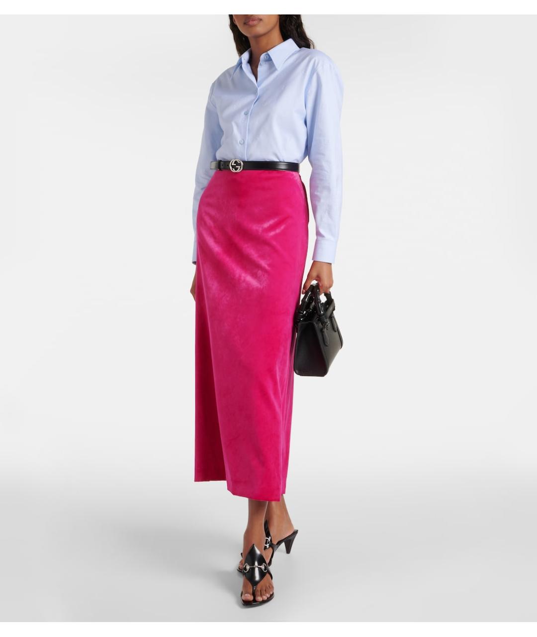 GUCCI Фуксия вискозная юбка миди, фото 5