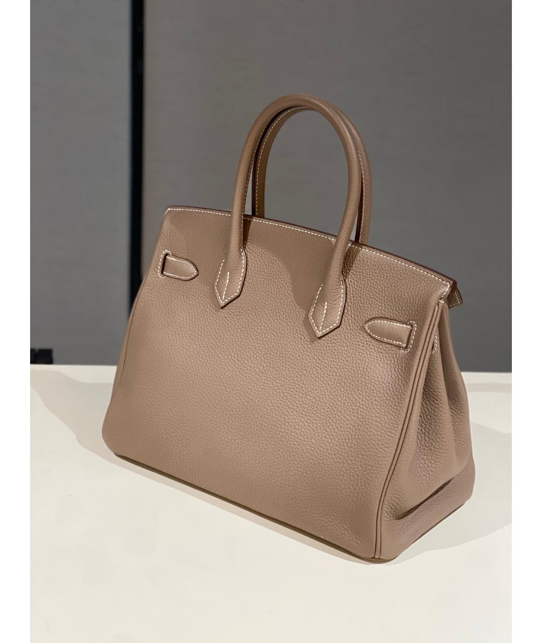 HERMES Серая кожаная сумка с короткими ручками, фото 4