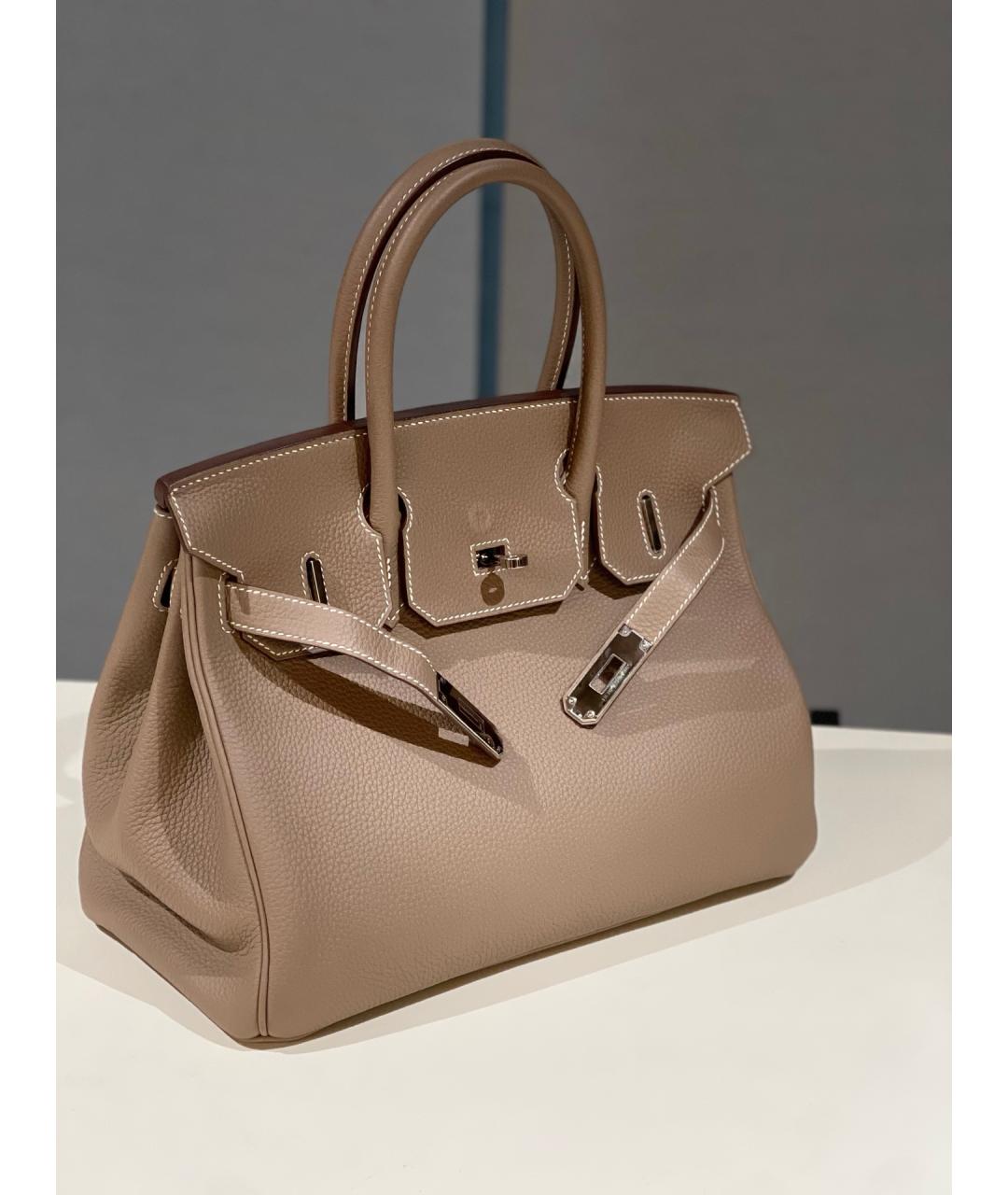 HERMES Серая кожаная сумка с короткими ручками, фото 5