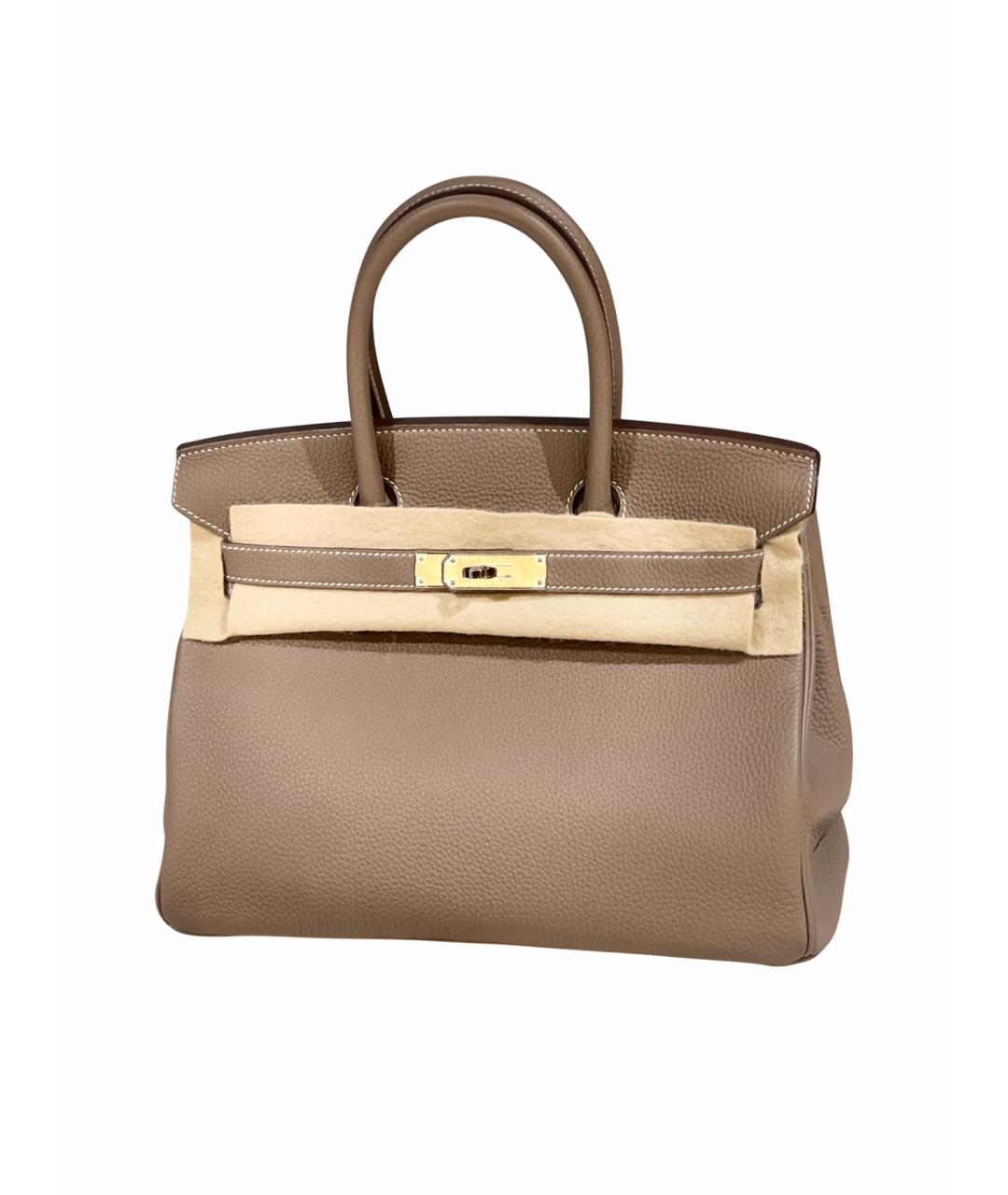HERMES Серая кожаная сумка с короткими ручками, фото 1