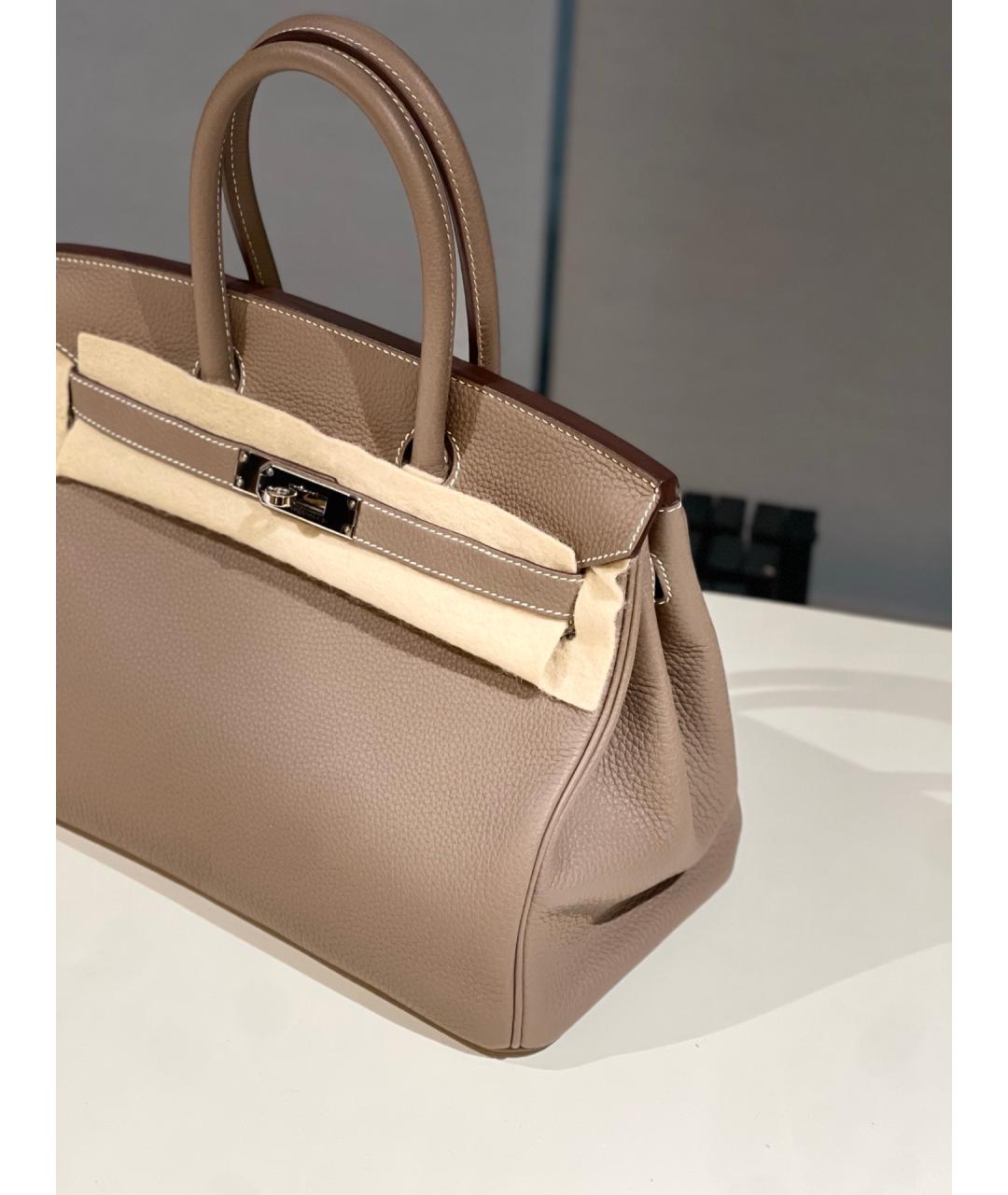 HERMES Серая кожаная сумка с короткими ручками, фото 3
