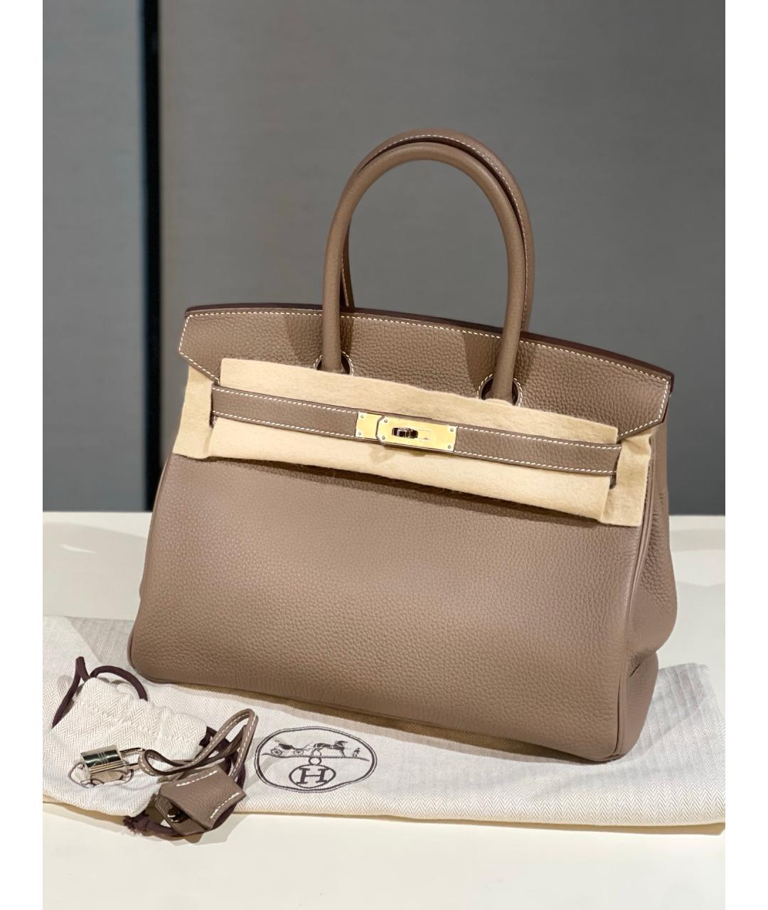 HERMES Серая кожаная сумка с короткими ручками, фото 10