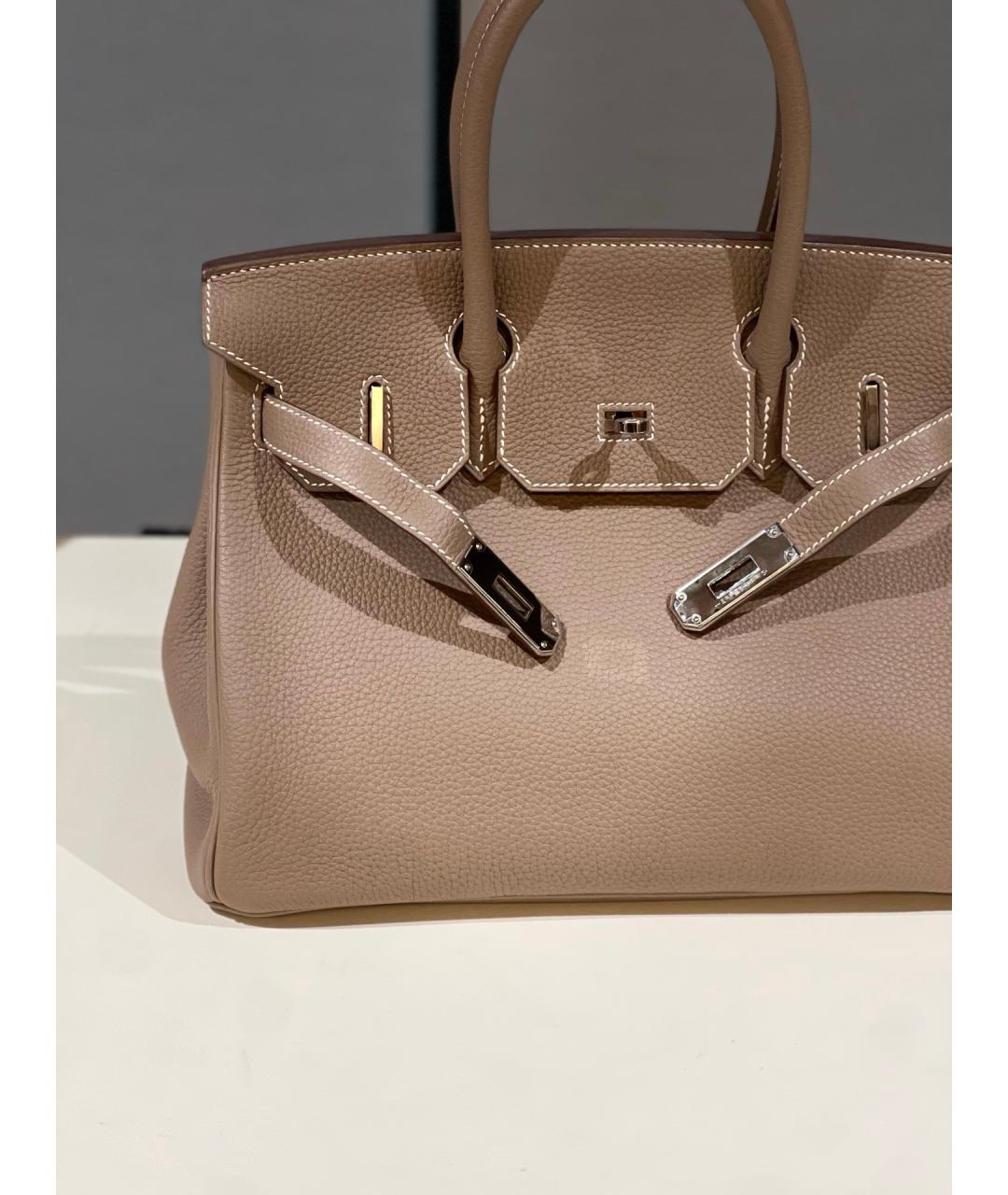 HERMES Серая кожаная сумка с короткими ручками, фото 6