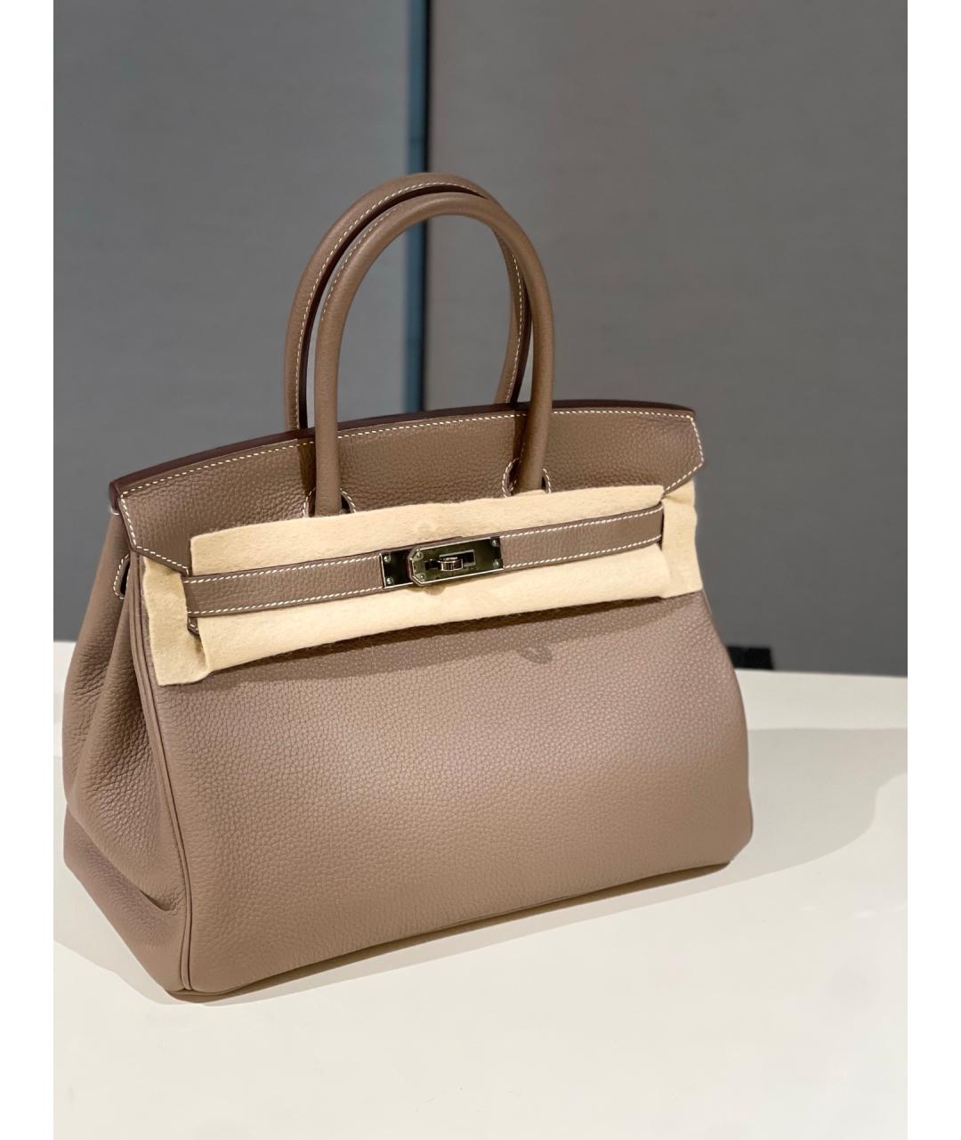 HERMES Серая кожаная сумка с короткими ручками, фото 2