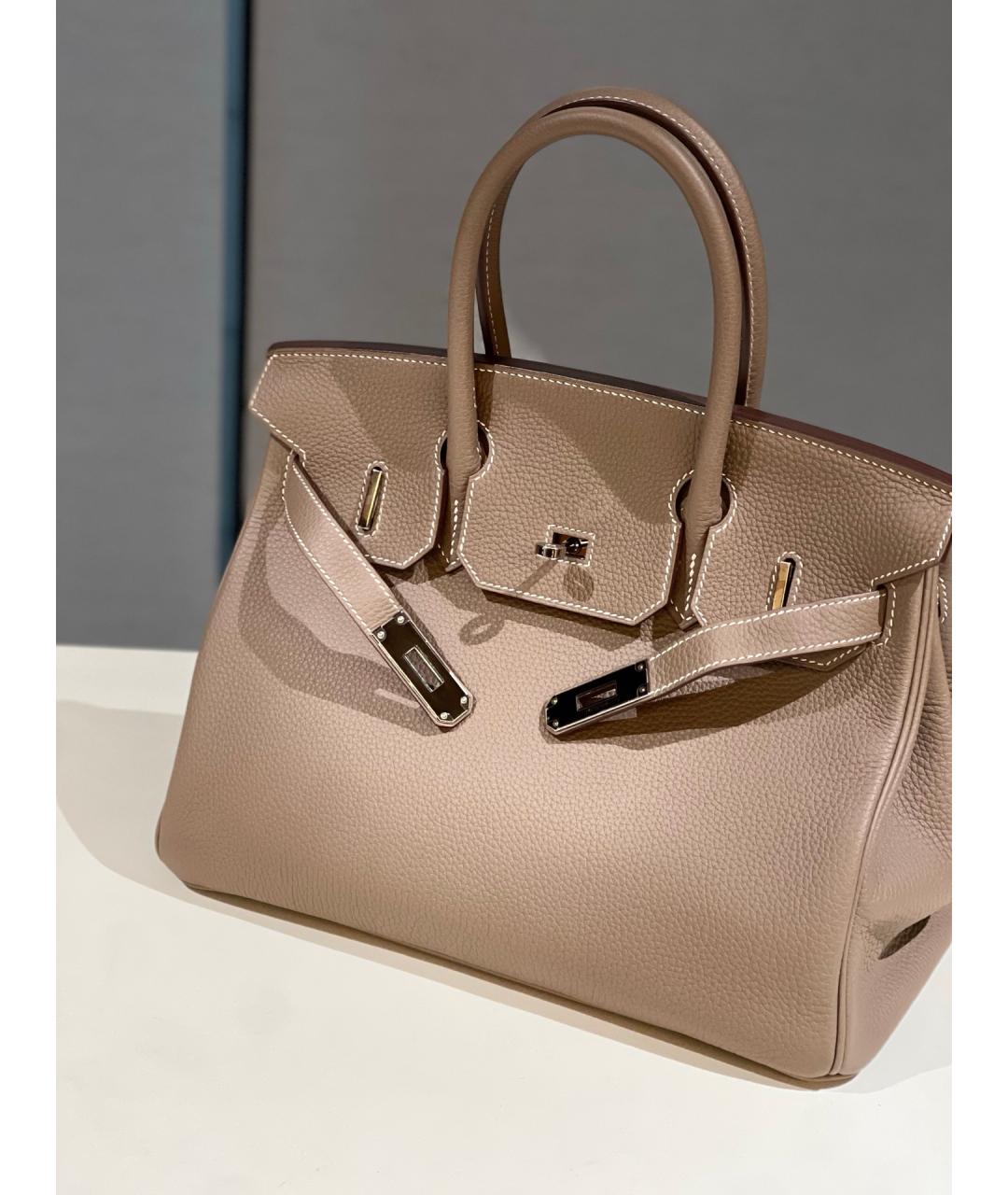 HERMES Серая кожаная сумка с короткими ручками, фото 7