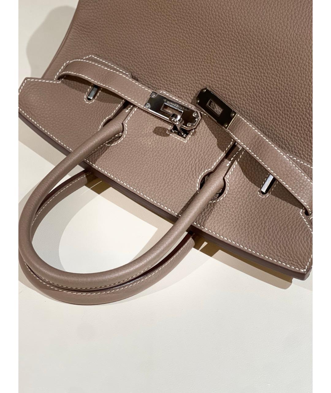 HERMES Серая кожаная сумка с короткими ручками, фото 8