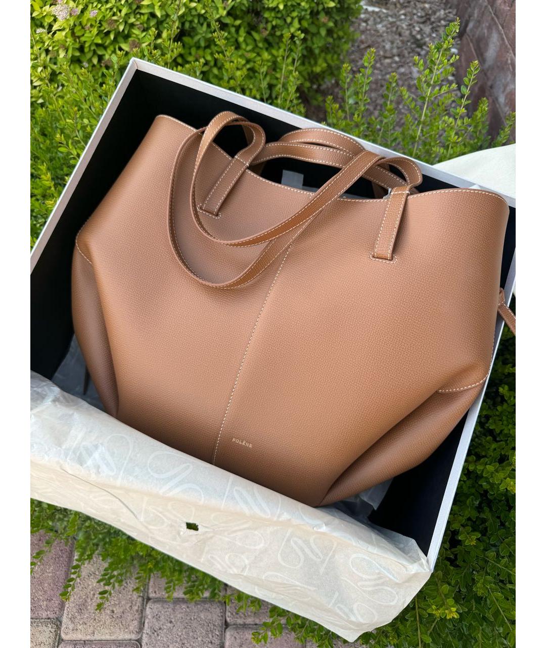 POLENE Коричневая кожаная сумка тоут, фото 5
