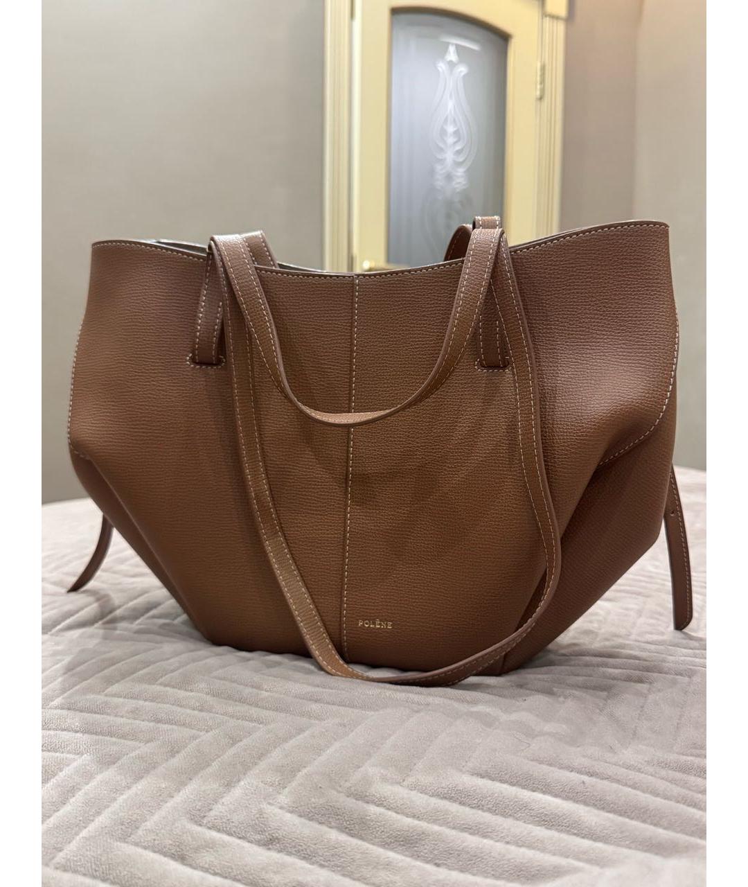 POLENE Коричневая кожаная сумка тоут, фото 7