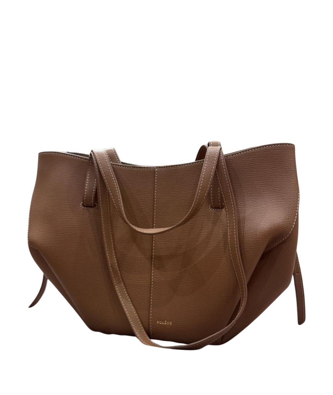 POLENE Коричневая кожаная сумка тоут, фото 1