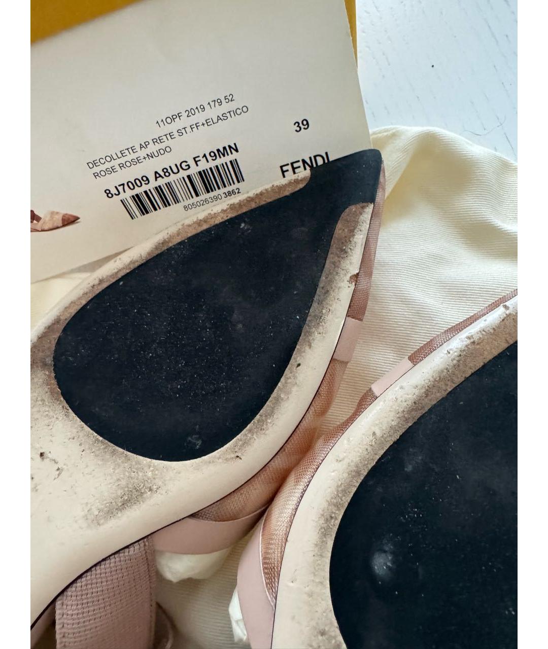 FENDI Бежевые текстильные босоножки, фото 6
