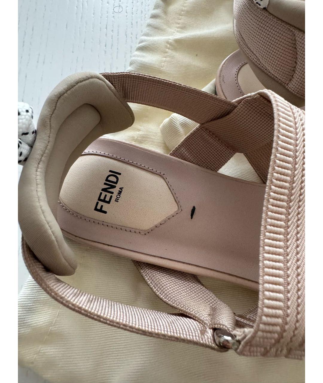 FENDI Бежевые текстильные босоножки, фото 4