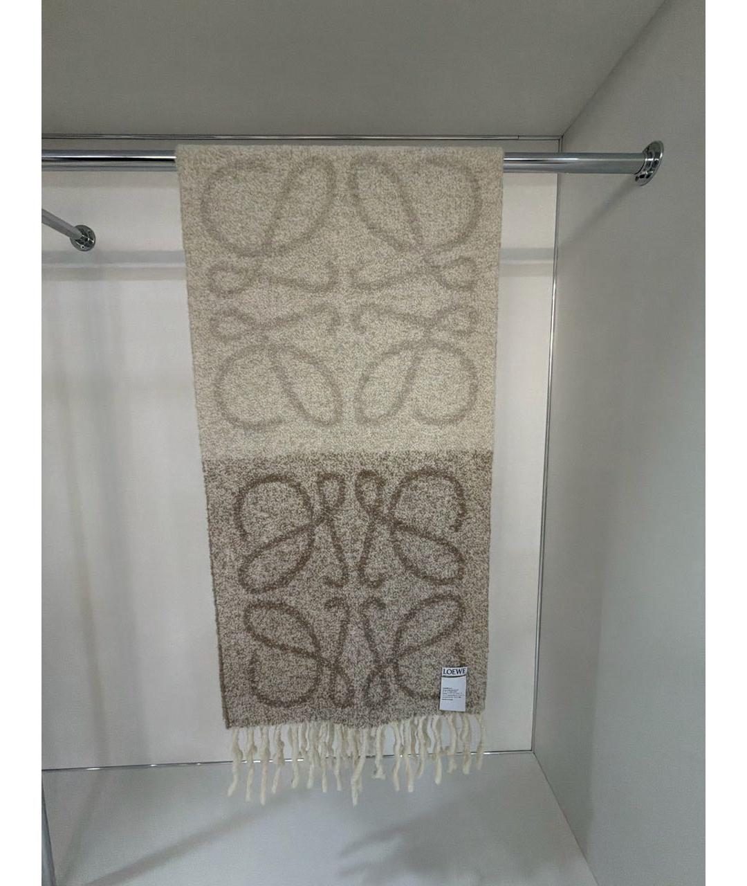 LOEWE Бежевый шерстяной шарф, фото 5