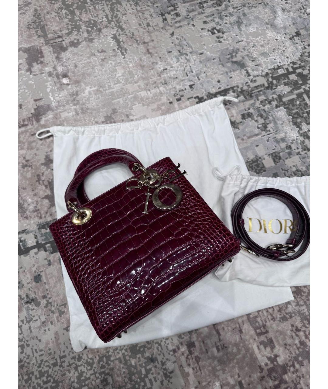 CHRISTIAN DIOR Бордовая сумка с короткими ручками из экзотической кожи, фото 5
