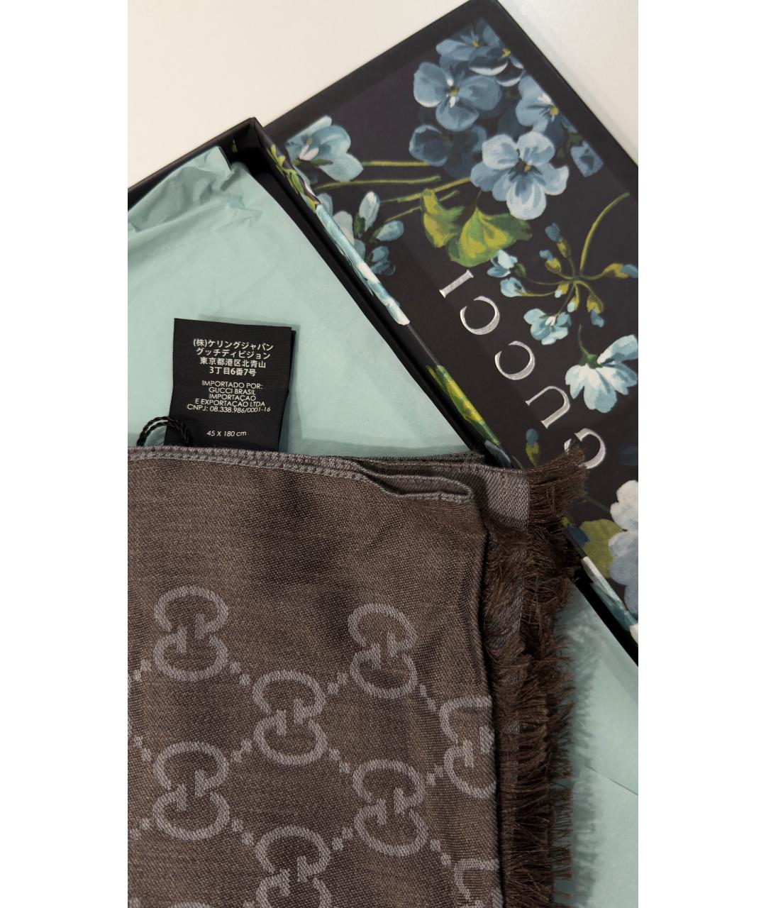 GUCCI Коричневый шерстяной шарф, фото 4