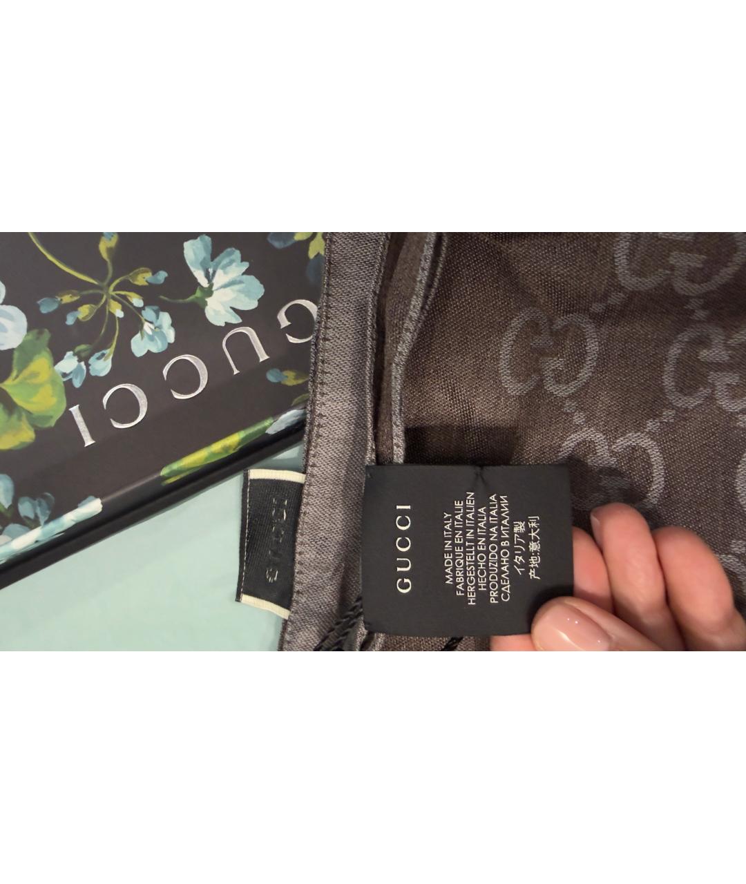 GUCCI Коричневый шерстяной шарф, фото 5