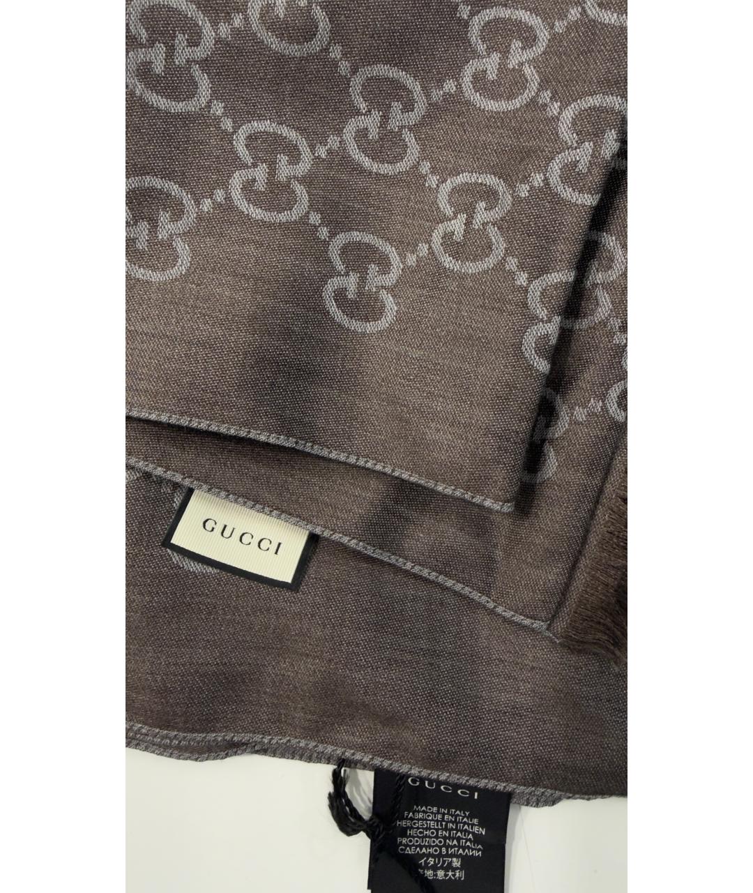 GUCCI Коричневый шерстяной шарф, фото 2