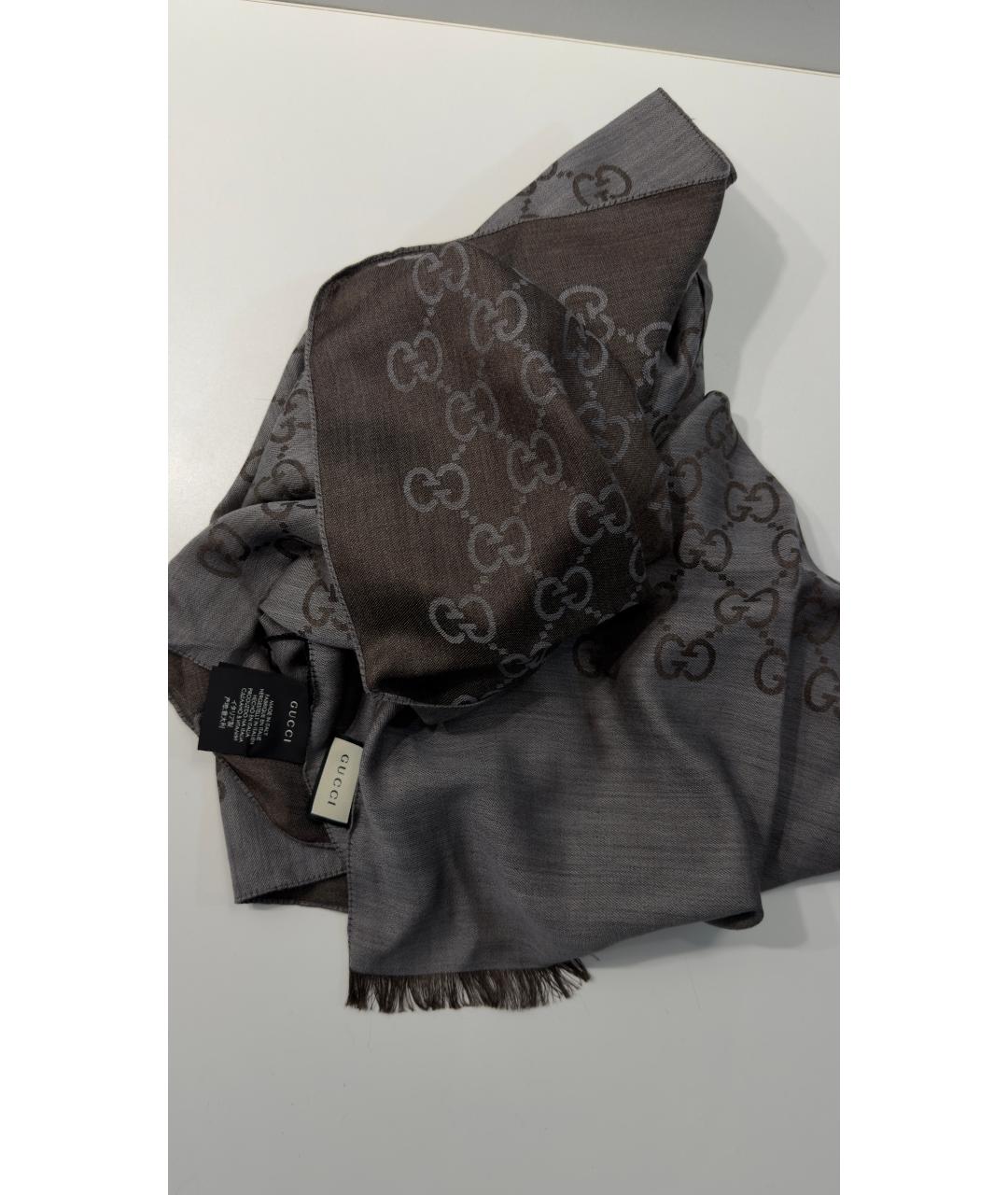 GUCCI Коричневый шерстяной шарф, фото 7