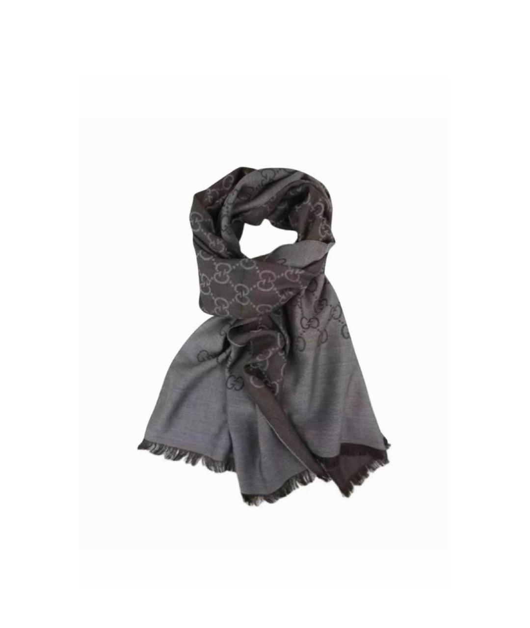 GUCCI Коричневый шерстяной шарф, фото 9