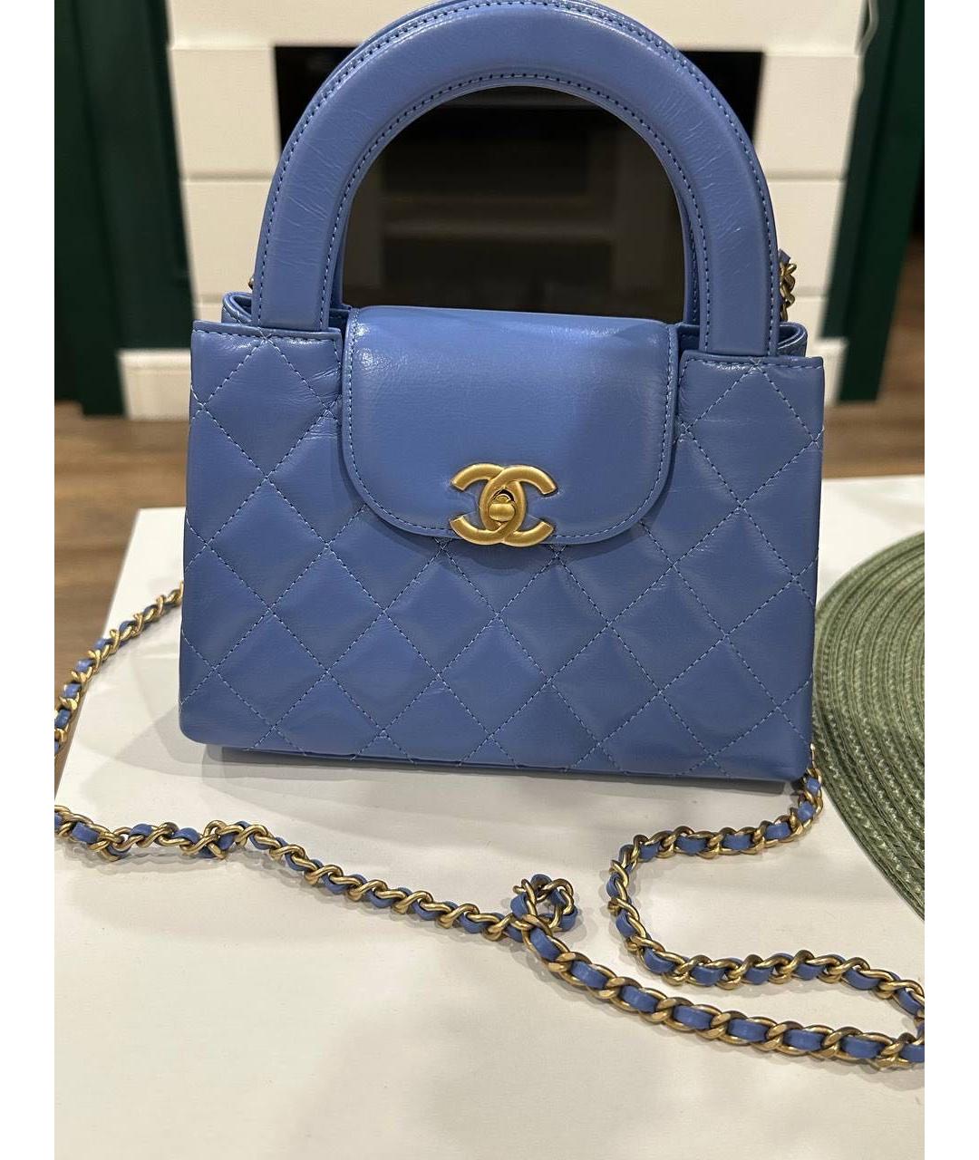 CHANEL Голубая кожаная сумка с короткими ручками, фото 6