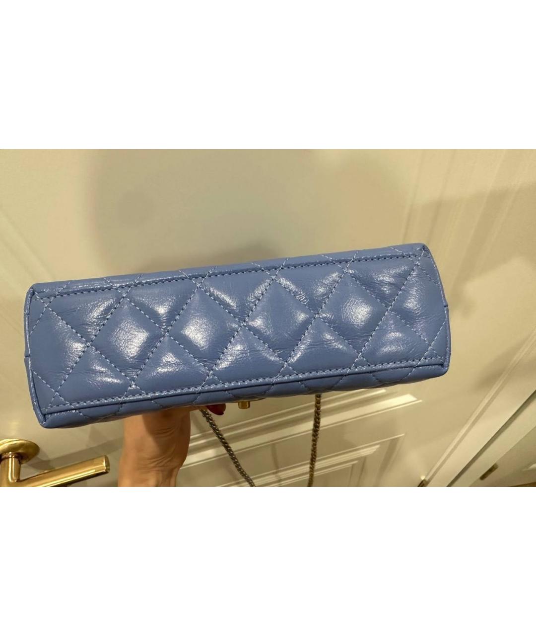 CHANEL Голубая кожаная сумка с короткими ручками, фото 3