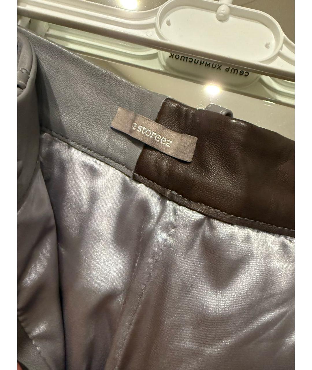 12 STOREEZ Антрацитовые кожаные прямые брюки, фото 7