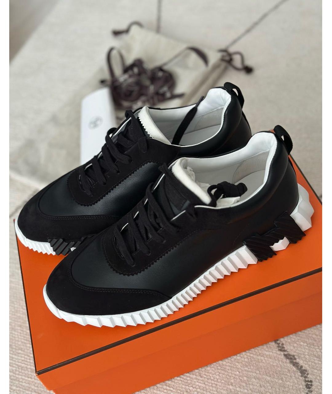 HERMES Черные кожаные низкие кроссовки / кеды, фото 2