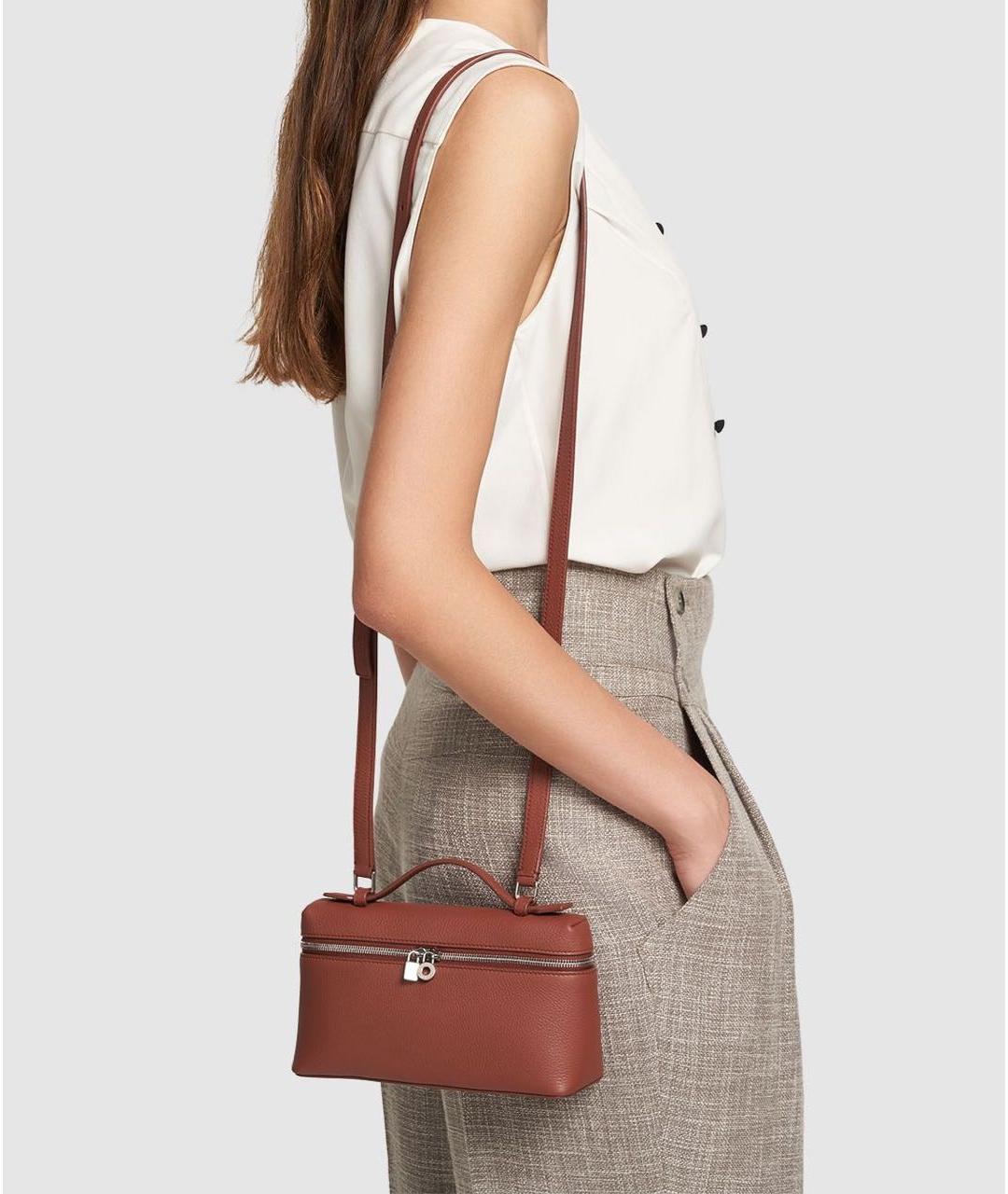 LORO PIANA Коричневая кожаная сумка через плечо, фото 6