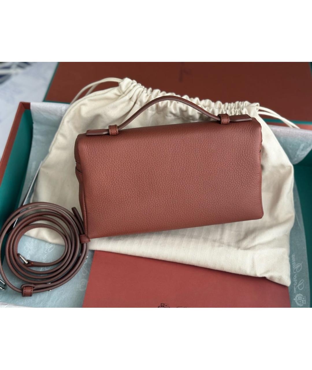 LORO PIANA Коричневая кожаная сумка через плечо, фото 4