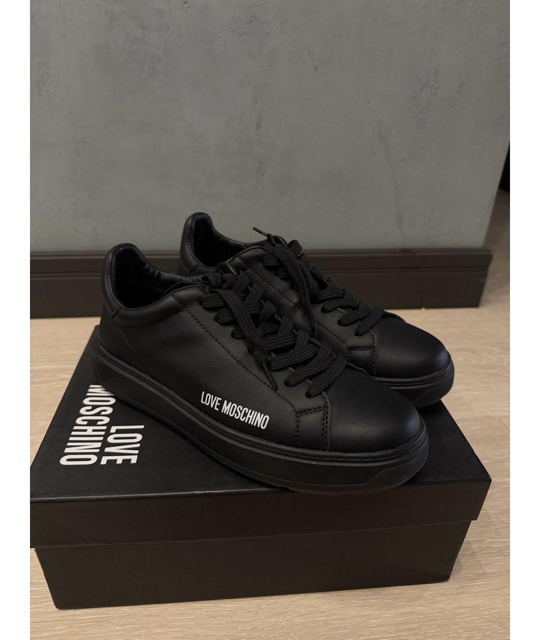 LOVE MOSCHINO Черные кожаные кеды, фото 3