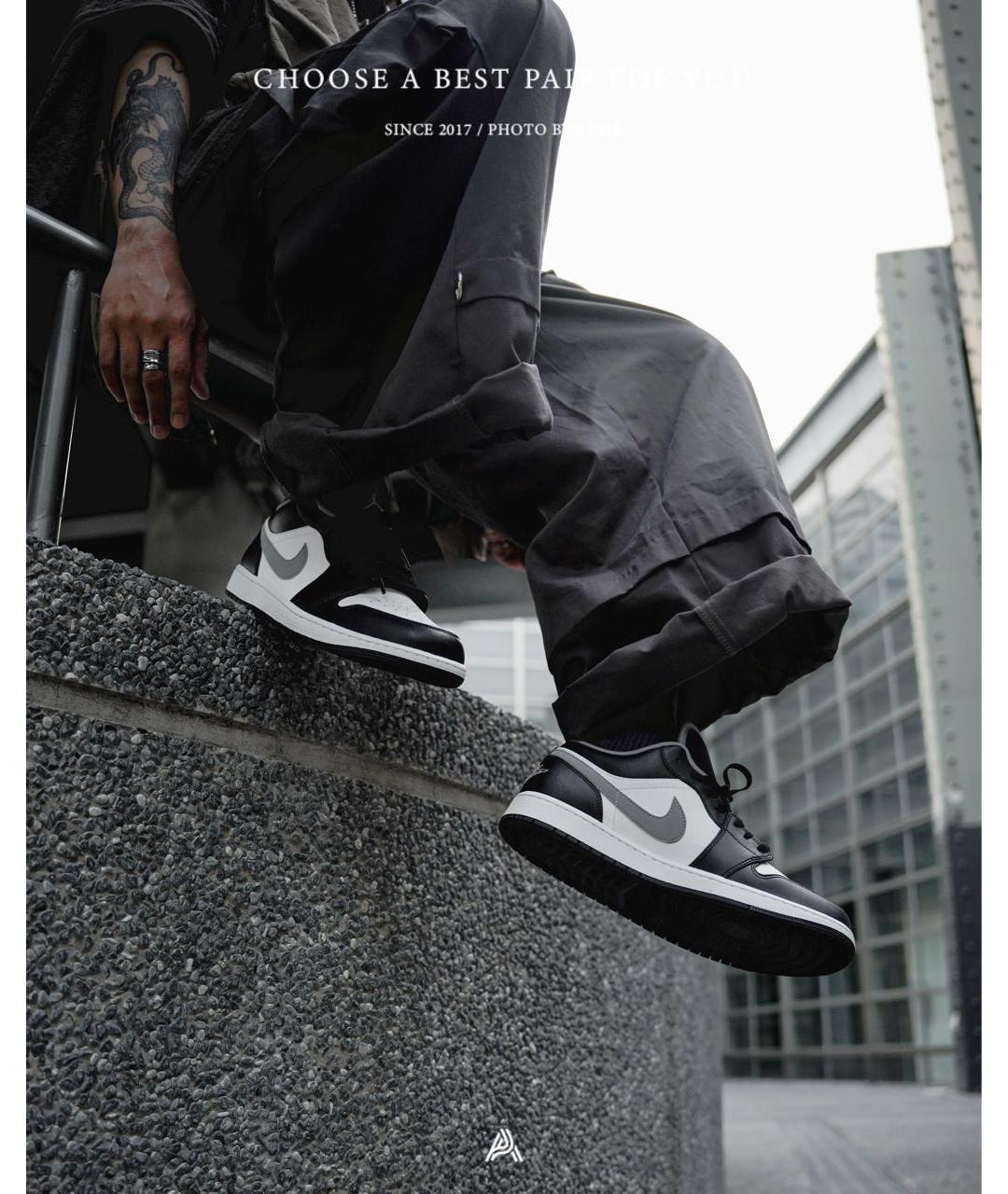 JORDAN Черные кожаные низкие кроссовки / кеды, фото 4