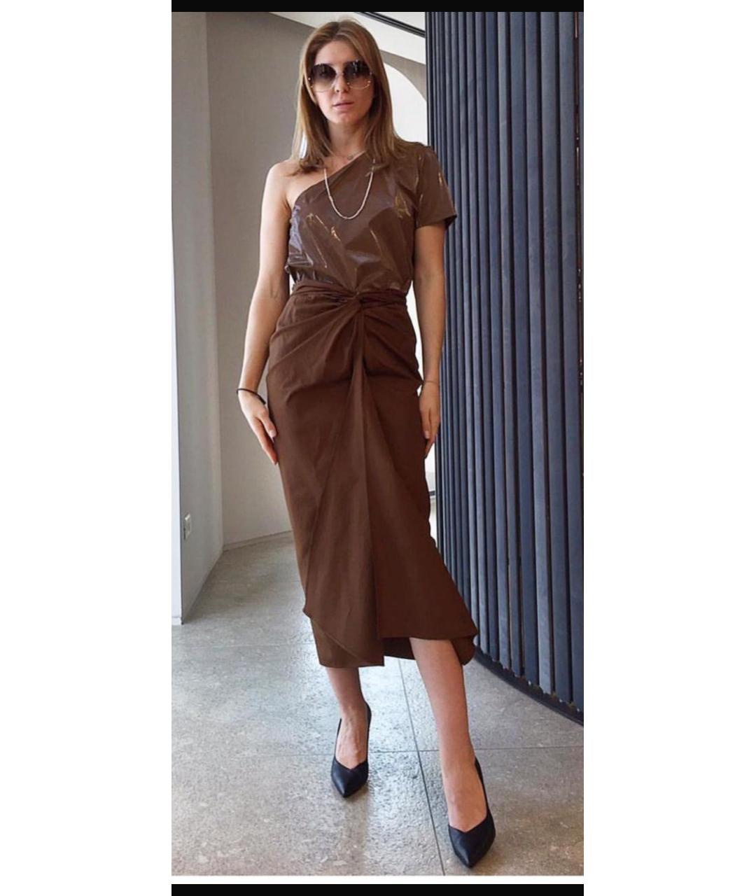 MAX MARA Коричневая хлопковая юбка миди, фото 3