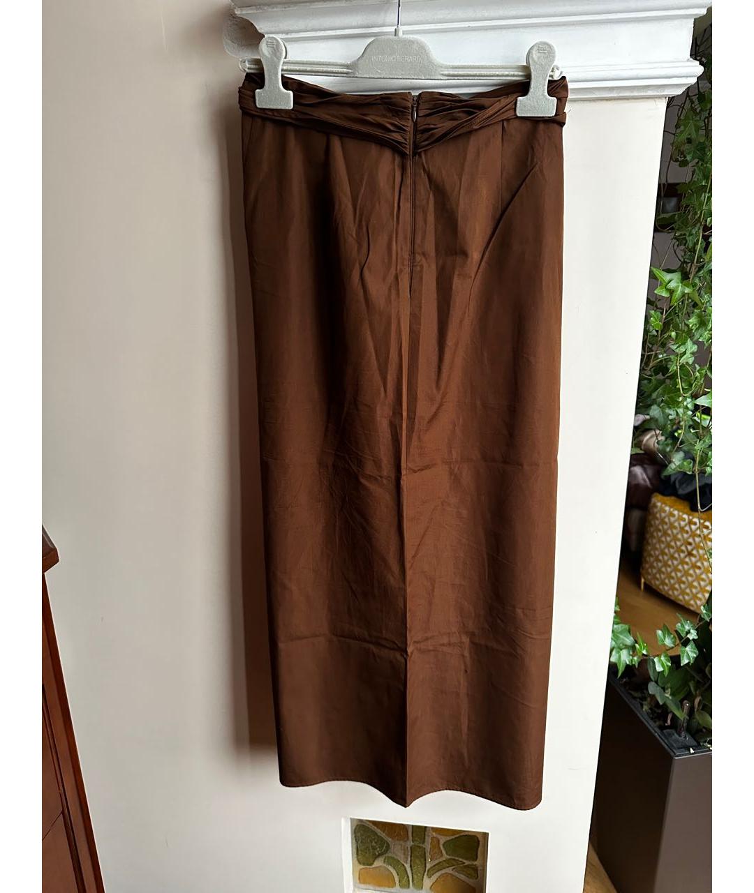 MAX MARA Коричневая хлопковая юбка миди, фото 2