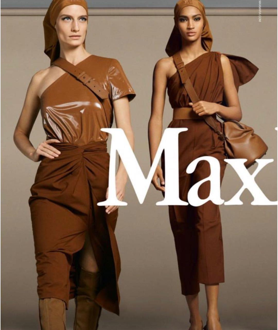 MAX MARA Коричневая хлопковая юбка миди, фото 4