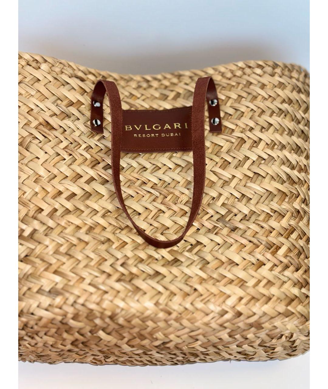 BVLGARI Бежевая пелетеная пляжная сумка, фото 7