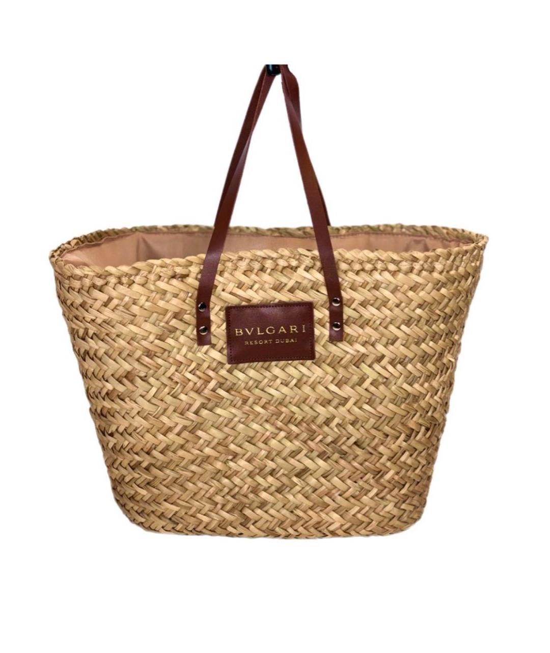 BVLGARI Бежевая пелетеная пляжная сумка, фото 1
