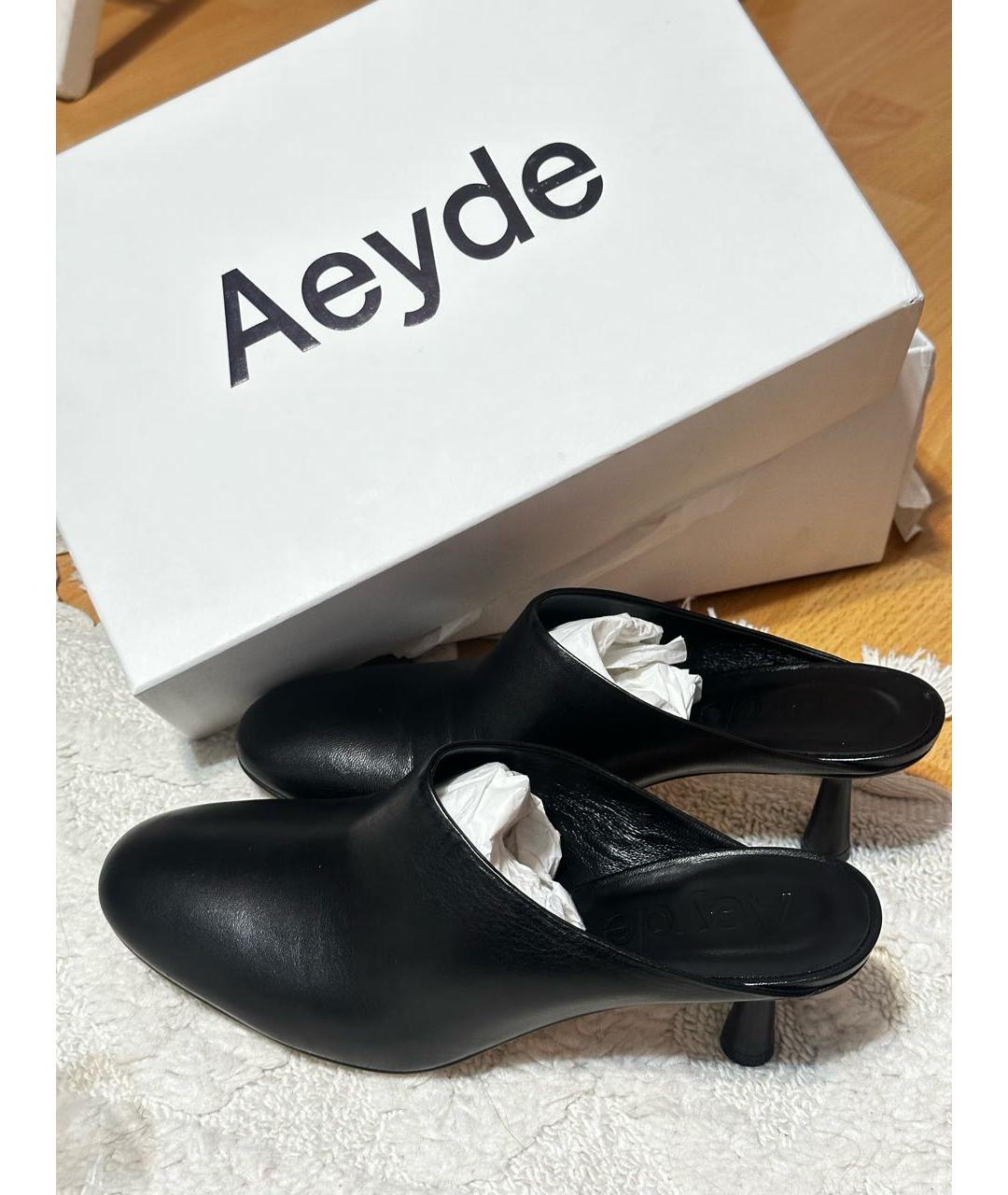AEYDE Черные кожаные мюли, фото 5