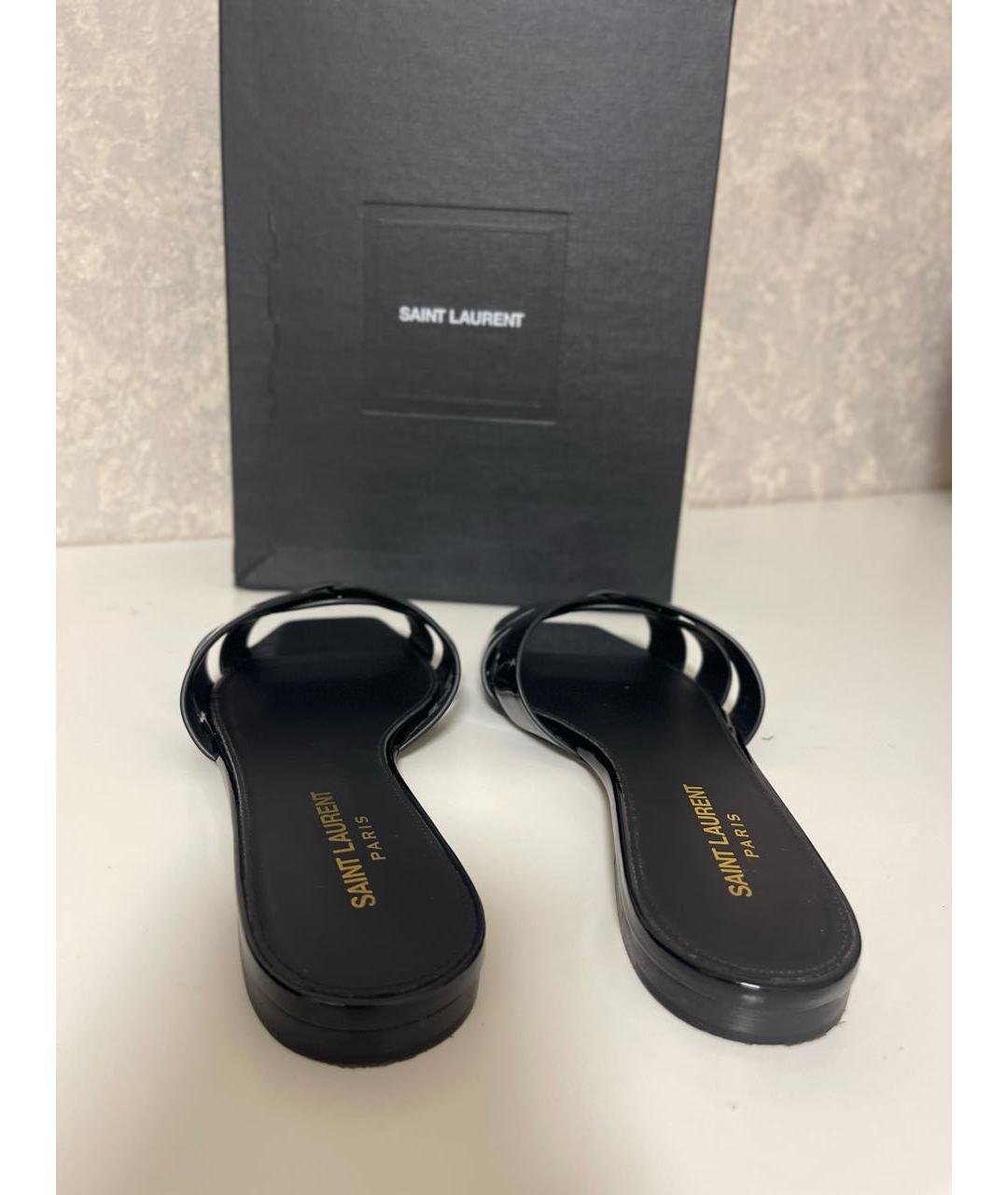SAINT LAURENT Черные шлепанцы из лакированной кожи, фото 3
