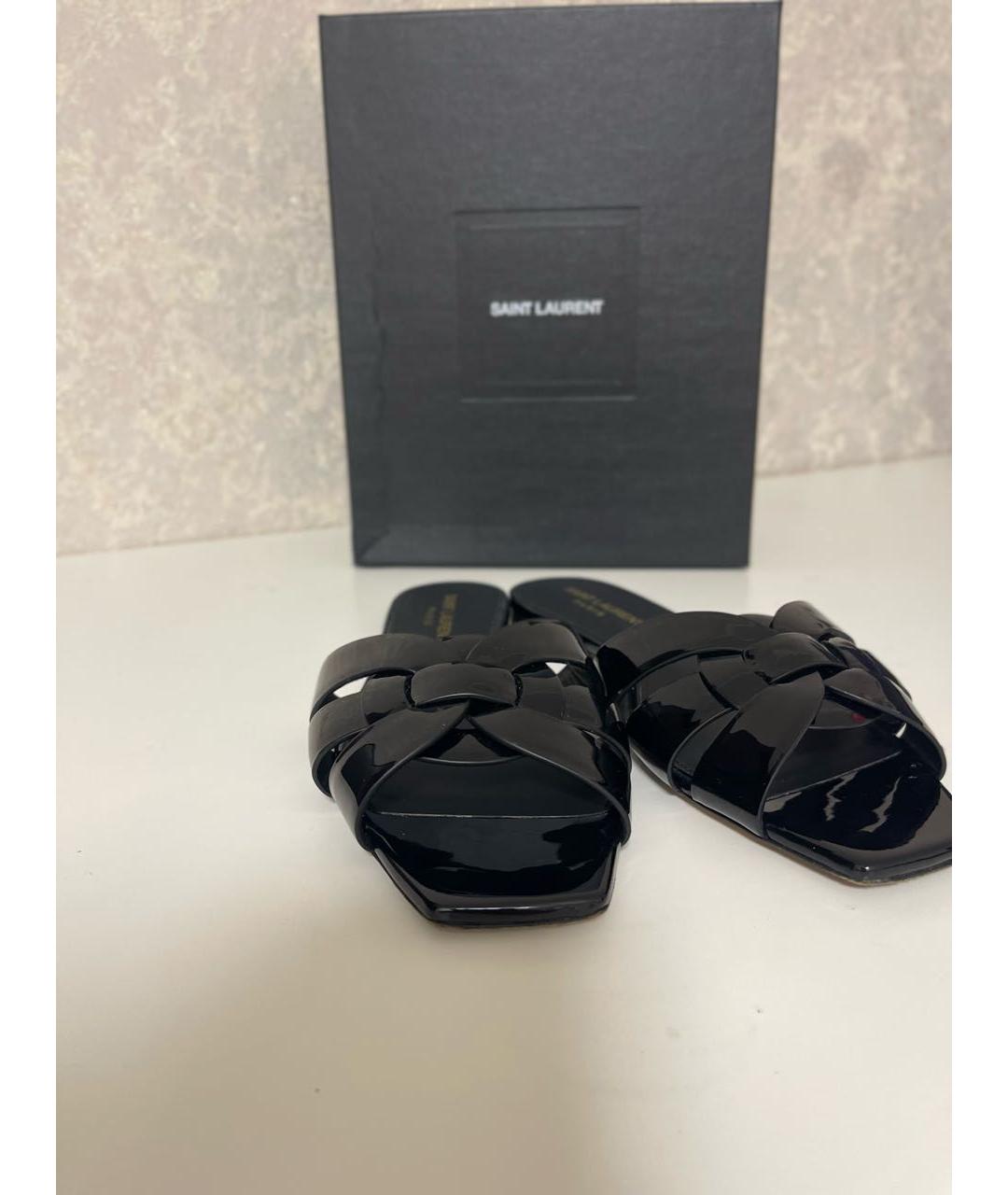 SAINT LAURENT Черные шлепанцы из лакированной кожи, фото 2