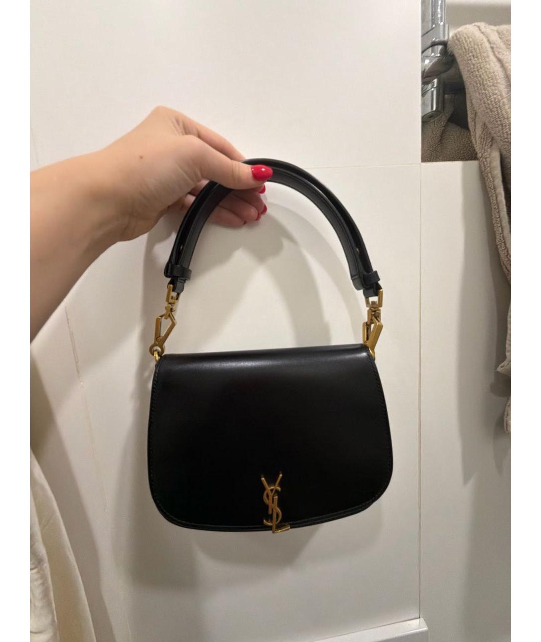 SAINT LAURENT Черная кожаная сумка с короткими ручками, фото 4