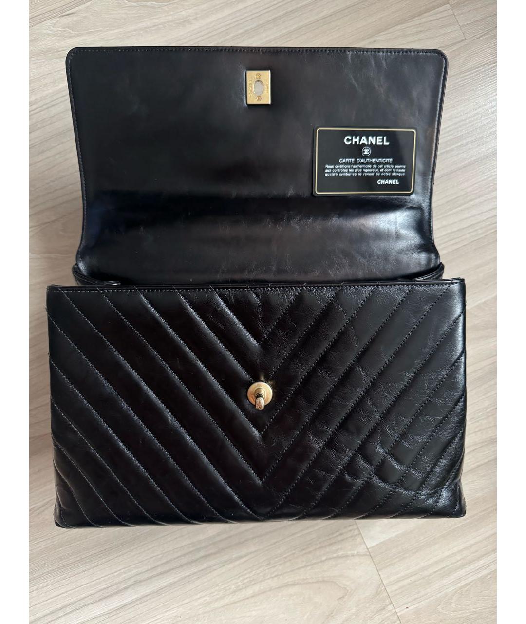 CHANEL Черная кожаная сумка с короткими ручками, фото 7